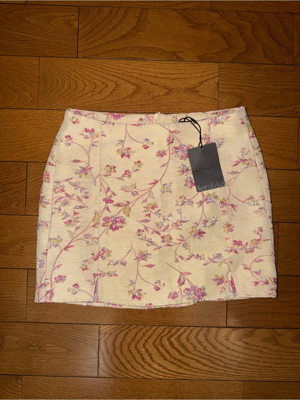 Bershka Cream Mini Skirt with Pink Floral Motif